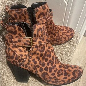 Time and Tru Leopard Print Ankle Booties - Brown